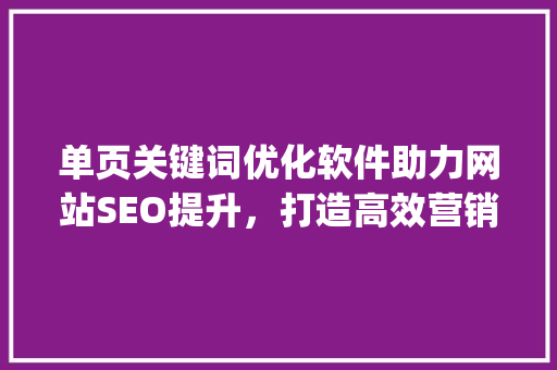 单页关键词优化软件助力网站SEO提升，打造高效营销步骤_单页关键词优化软件