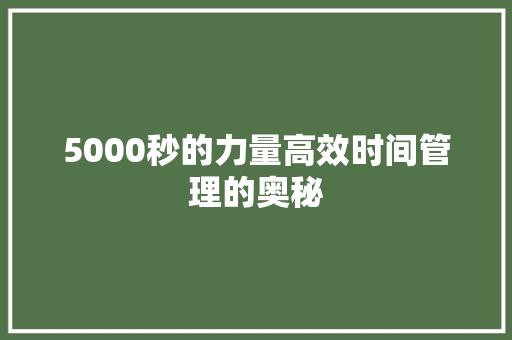 5000秒的力量高效时间管理的奥秘