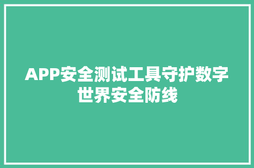 APP安全测试工具守护数字世界安全防线