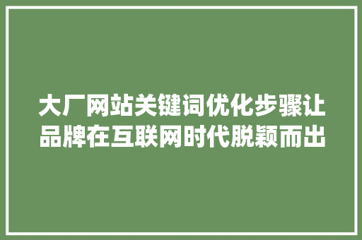 大厂网站关键词优化步骤让品牌在互联网时代脱颖而出_大厂网站关键词优化