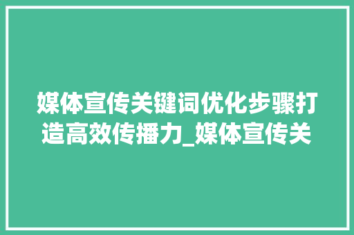媒体宣传关键词优化步骤打造高效传播力_媒体宣传关键词优化方法