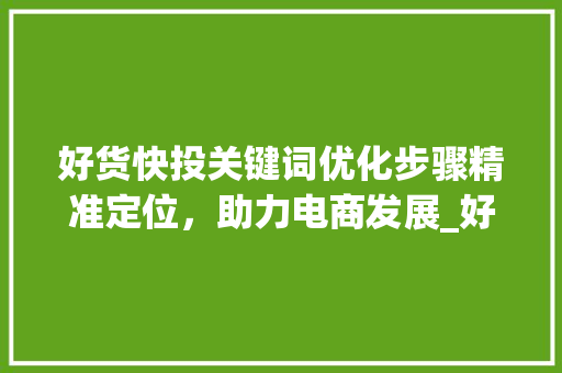 好货快投关键词优化步骤精准定位，助力电商发展_好货快投如何优化关键词