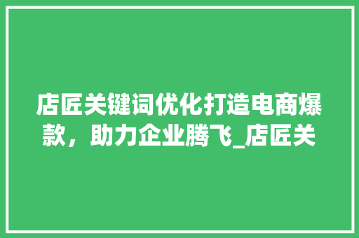店匠关键词优化打造电商爆款，助力企业腾飞_店匠关键词优化
