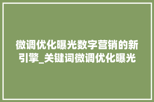 微调优化曝光数字营销的新引擎_关键词微调优化曝光