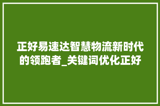 正好易速达智慧物流新时代的领跑者_关键词优化正好易速达