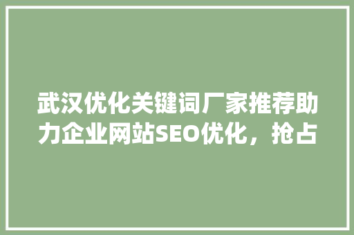 武汉优化关键词厂家推荐助力企业网站SEO优化，抢占网络市场先机_武汉优化关键词厂家推荐