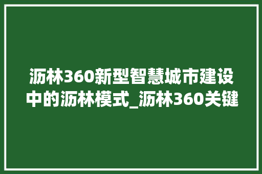 沥林360新型智慧城市建设中的沥林模式_沥林360关键词优化