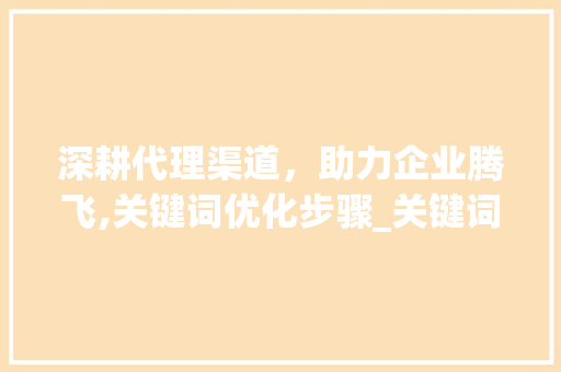 深耕代理渠道，助力企业腾飞,关键词优化步骤_关键词优化代理渠道