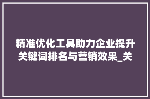 精准优化工具助力企业提升关键词排名与营销效果_关键词精准优化工具
