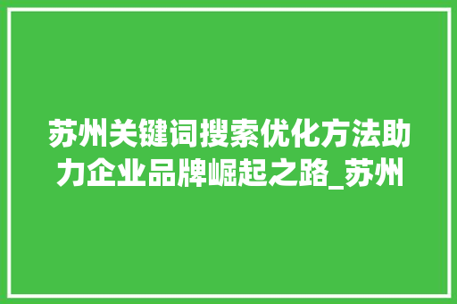 苏州关键词搜索优化方法助力企业品牌崛起之路_苏州关键词搜索优化方法