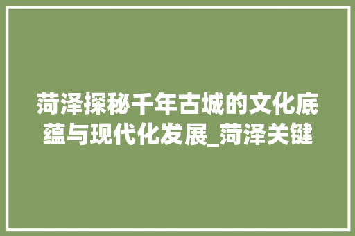 菏泽探秘千年古城的文化底蕴与现代化发展_菏泽关键词优化找哪家