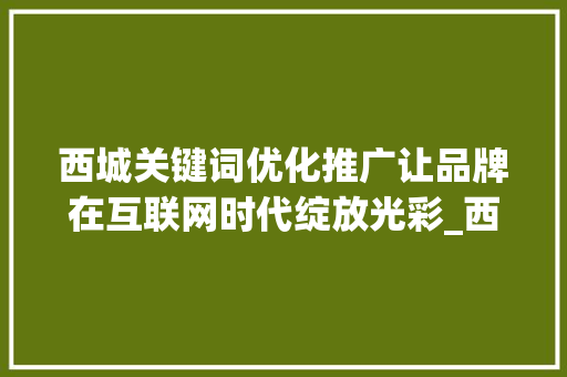 西城关键词优化推广让品牌在互联网时代绽放光彩_西城关键词优化推广