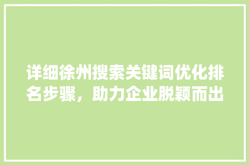 详细徐州搜索关键词优化排名步骤，助力企业脱颖而出_徐州搜索关键词优化排名