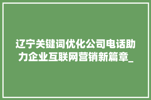 辽宁关键词优化公司电话助力企业互联网营销新篇章_辽宁关键词优化公司电话