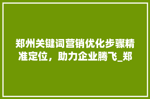 郑州关键词营销优化步骤精准定位，助力企业腾飞_郑州关键词怎么优化营销