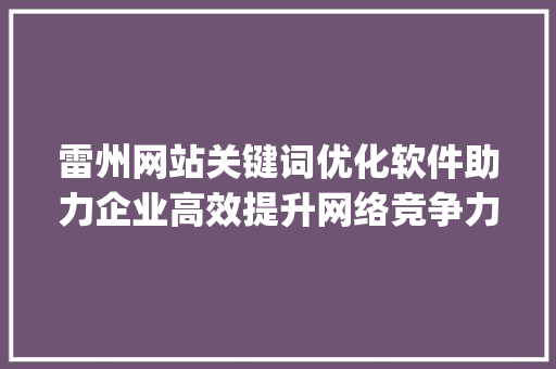 雷州网站关键词优化软件助力企业高效提升网络竞争力_雷州网站关键词优化软件
