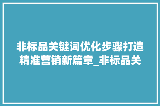 非标品关键词优化步骤打造精准营销新篇章_非标品关键词怎么优化