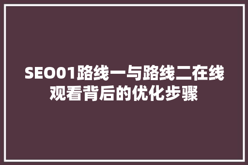 SEO01路线一与路线二在线观看背后的优化步骤