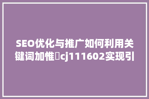 SEO优化与推广如何利用关键词加惟詍cj111602实现引流