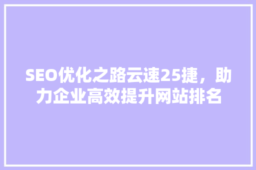 SEO优化之路云速25捷，助力企业高效提升网站排名