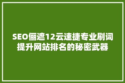 SEO俪遮12云速捷专业刷词提升网站排名的秘密武器