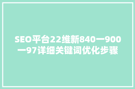 SEO平台22维新840一900一97详细关键词优化步骤