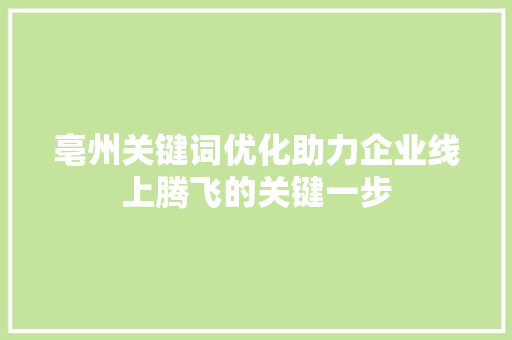 亳州关键词优化助力企业线上腾飞的关键一步