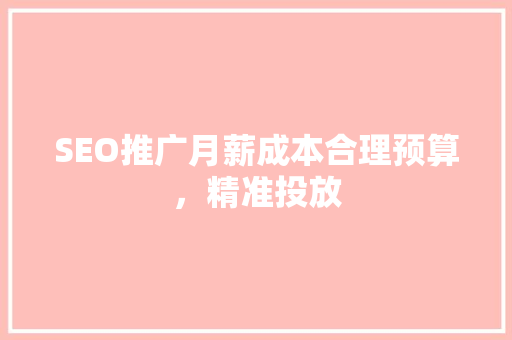 SEO推广月薪成本合理预算，精准投放