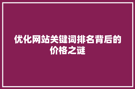 优化网站关键词排名背后的价格之谜
