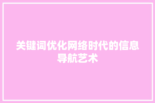 关键词优化网络时代的信息导航艺术