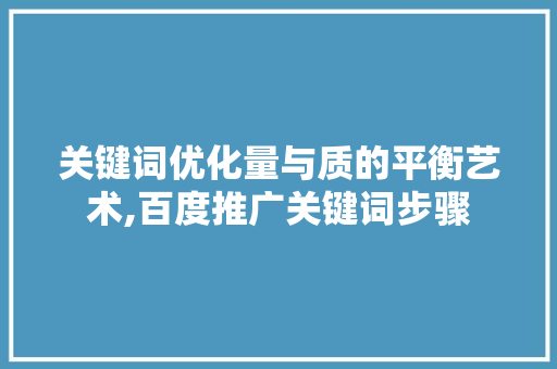 关键词优化量与质的平衡艺术,百度推广关键词步骤