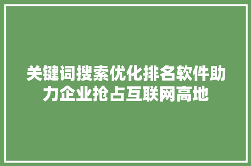关键词搜索优化排名软件助力企业抢占互联网高地