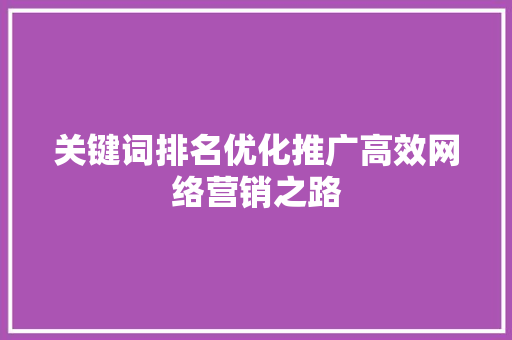 关键词排名优化推广高效网络营销之路
