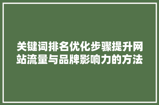 关键词排名优化步骤提升网站流量与品牌影响力的方法