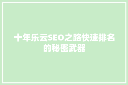 十年乐云SEO之路快速排名的秘密武器