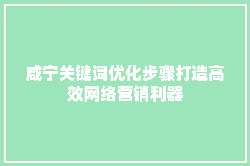 咸宁关键词优化步骤打造高效网络营销利器