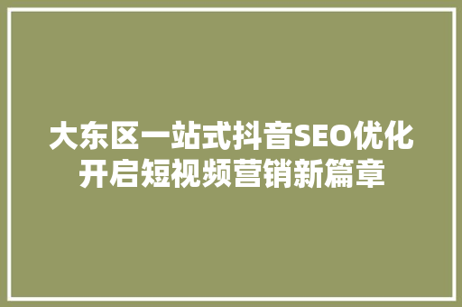 大东区一站式抖音SEO优化开启短视频营销新篇章