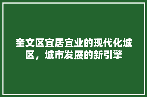 奎文区宜居宜业的现代化城区，城市发展的新引擎