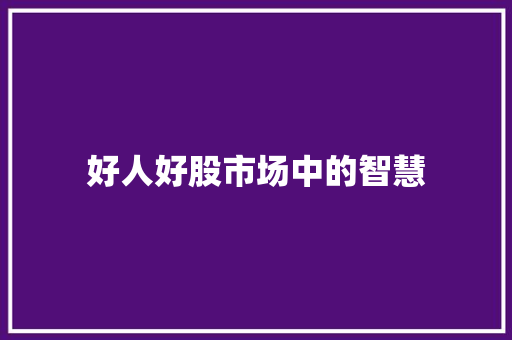 好人好股市场中的智慧