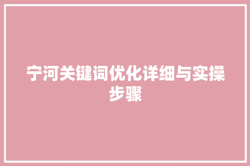 宁河关键词优化详细与实操步骤