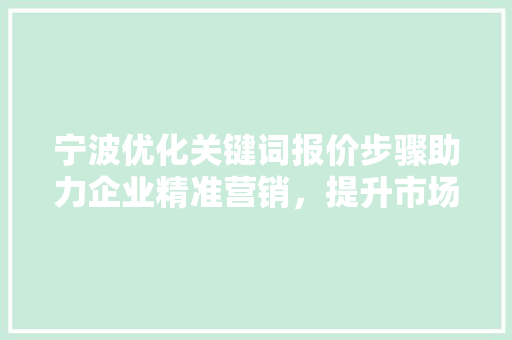 宁波优化关键词报价步骤助力企业精准营销，提升市场竞争力