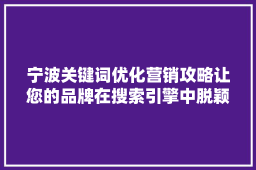 宁波关键词优化营销攻略让您的品牌在搜索引擎中脱颖而出