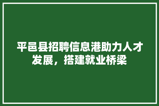 平邑县招聘信息港助力人才发展，搭建就业桥梁