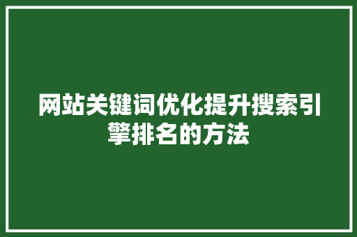 网站关键词优化提升搜索引擎排名的方法