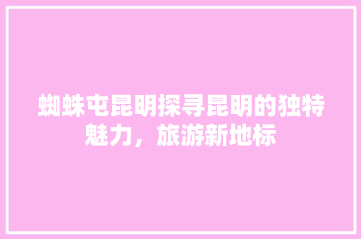 蜘蛛屯昆明探寻昆明的独特魅力，旅游新地标