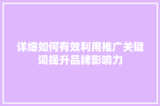 详细如何有效利用推广关键词提升品牌影响力