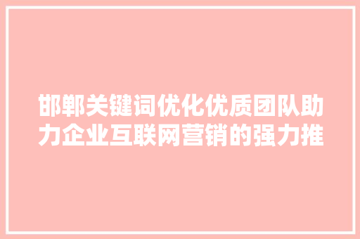 邯郸关键词优化优质团队助力企业互联网营销的强力推手