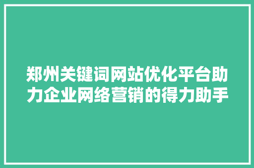 郑州关键词网站优化平台助力企业网络营销的得力助手