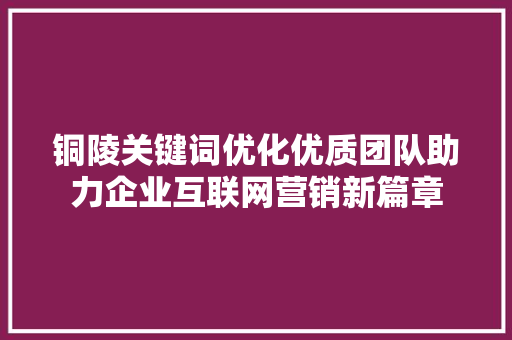 铜陵关键词优化优质团队助力企业互联网营销新篇章