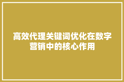 高效代理关键词优化在数字营销中的核心作用